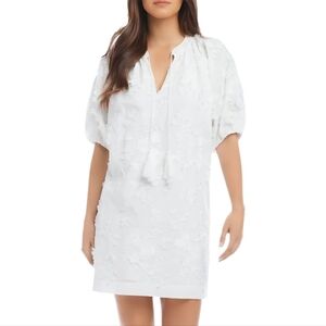 Karen Kane Floral Embroidered Cotton Shift Dress in Off White, Small
